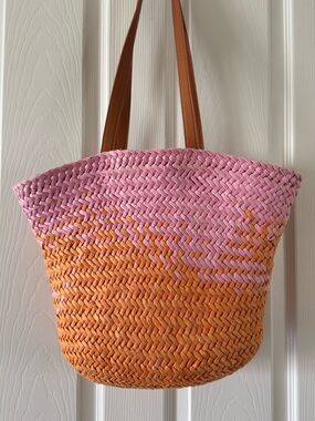 Pink and Orange Woven Tote Bag